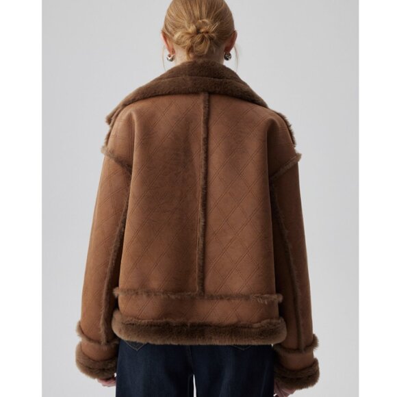 Oversized Brown Suede Aviator Coat - Picture 3 of 9